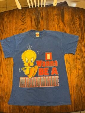 Vintage Looney Tunes Tweety 'I Wanna Be a Millionaire' Graphic Tee Blue  Men's M